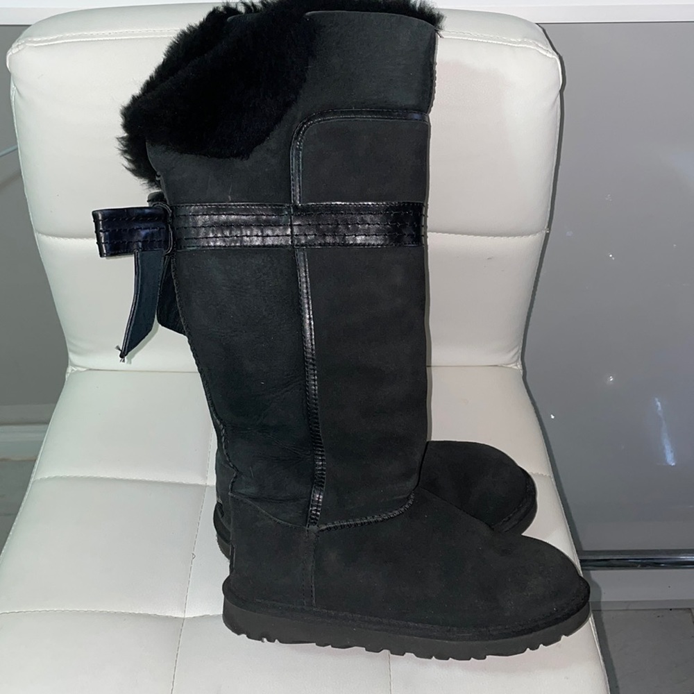 UGG Australia Genevieve Black Tall Boots w/ black leather bow